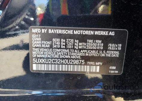 2017 BMW X6 xDrive35I из США, поврежденный, VIN 5UXKU2C32H0U29875